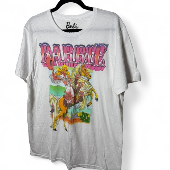 Barbie Cowgirl Graphic Tee White Cotton T-Shirt Size Large - Picture 2 of 4